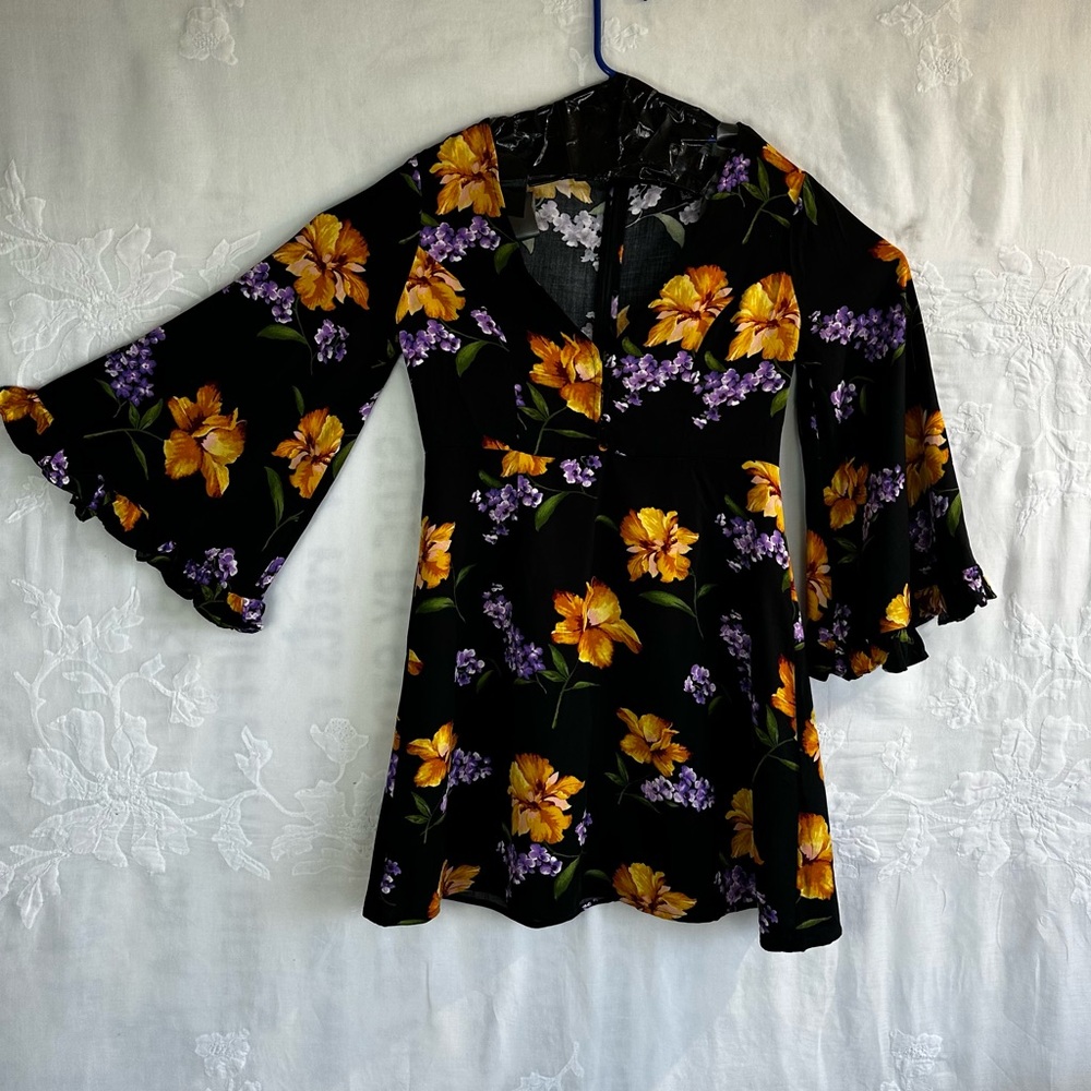 Forever 21 Black Dress with Yellow and Purple Floral - Picture 16 of 16